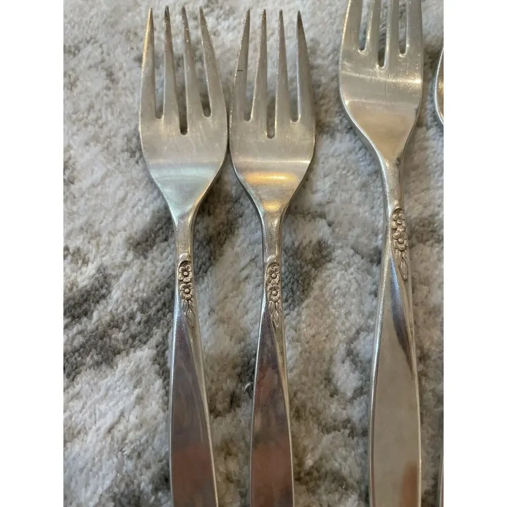 vintage oneida community silverplate rose pattern set of 6 forks‎